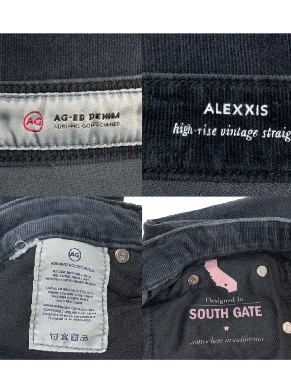 AG Adriano Goldschmied Alexxis High Rise Vintage Straight Corduroy Jean 26 Black - Picture 5 of 13